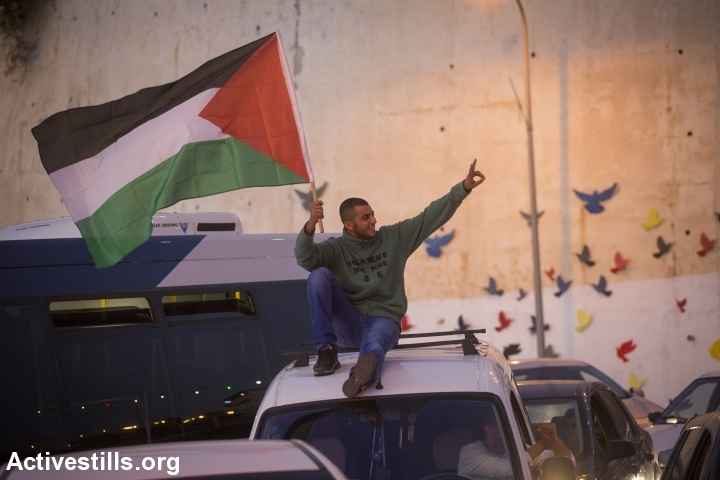דגל פלסטין בשביתה באום אלפחם, 2014 (אורן זיו / אקטיבסטילס)