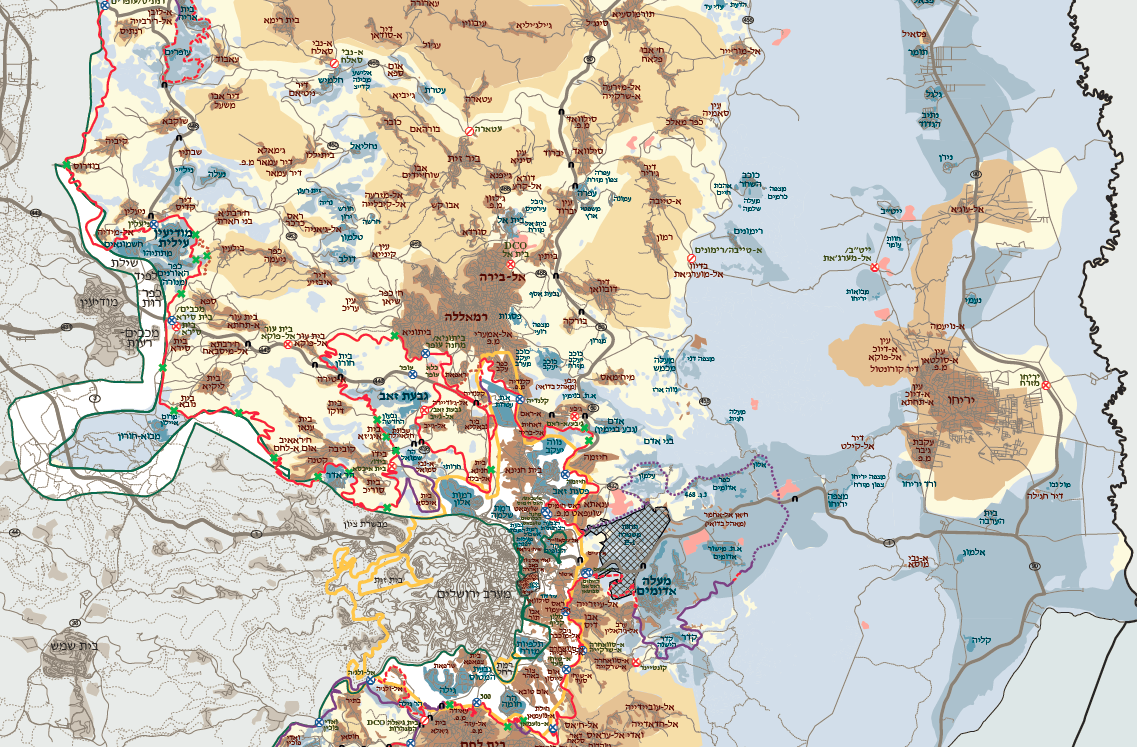 הגדה המערבית, אזור ירושלים וצפונה ובקעת הירדן וגדר ההפרדה (מקור: בצלם)