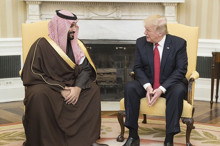 הנשיא טראמפ והטוען לכתר בן סלמן בפגישה בבית הלבן במרץ 2018 (צילום: הבית הלבן)