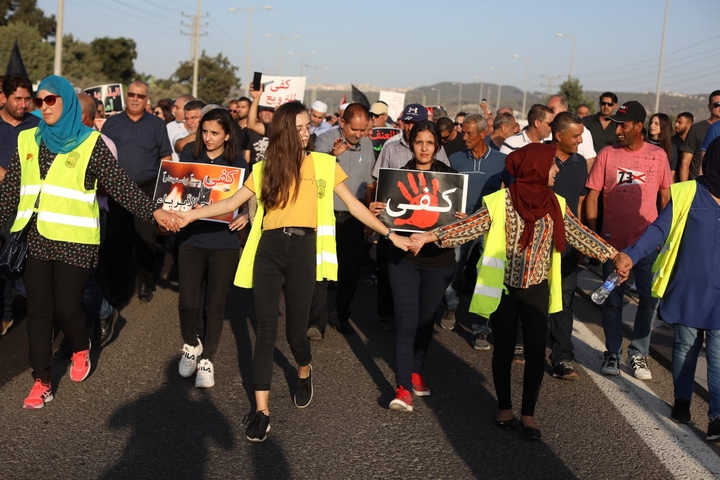הפגנה בכביש 65 במחאה על האלימות בחברה הערבית, ב-13 באוקטובר 2019 (צילום: אורן זיו)