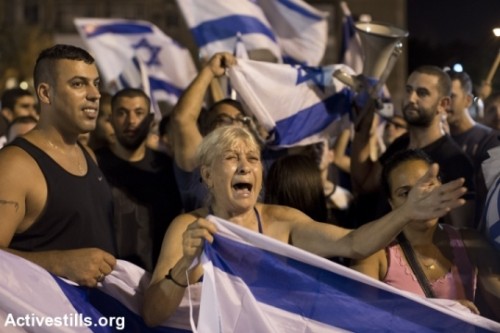 מפגינים "מהצד הימני", כיכר רבין, 26.7.14 (צילום: activestills)