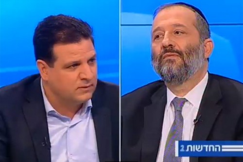 אריה דרעי ואיימן עודה בעימות בערוץ 2 (צילום מסך)