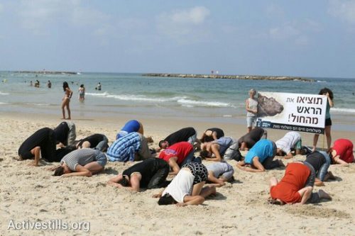 לא טומנים את הראש בחול: מחאה נגד משלוחים חיים בחוף תל אביב (אורן זיו / אקטיבסטילס)