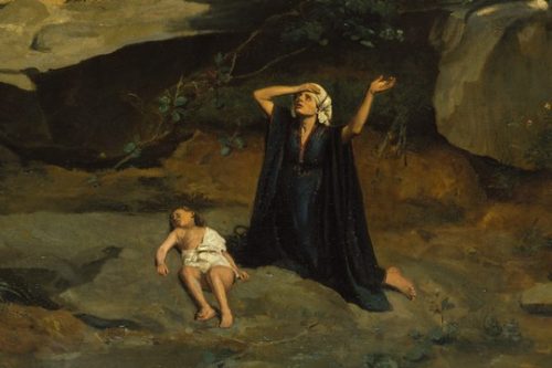 פרט מהציור "הגר במדבר" לז'אן-בטיסט קאמי קורו, 1835