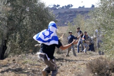 המתנחלים הפכו לגיבורי תרבות כי הם הדרך שלנו לחזור ל-1948. מתנחלים תוקפים חקלאים פלסטינים בגדה (צילום: אוליביה פיטוסי / פלאש90)