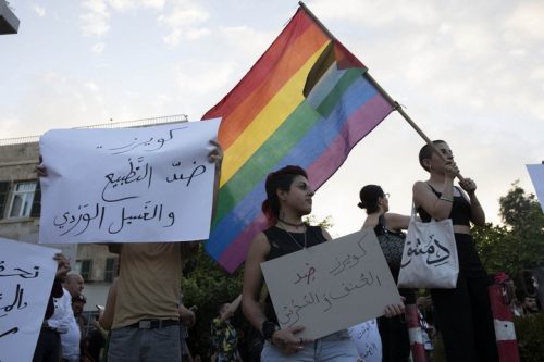הפגנת אזרחים פלסטינים בחיפה למען זכויות להט"ב (צילום: אורן זיו)