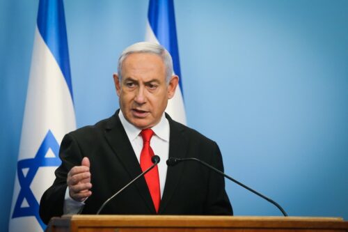 ראש הממשלה, בנימין נתניהו, במסיבת עיתונאים בירושלים, ב-12 במרץ 2020 (צילום: אלכס קולומויסקי)