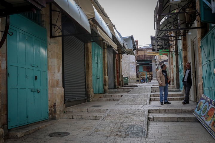 חנויות סגורות בעיר העתיקה בירושלים, ב-15 במרץ 2020 (צילום: יוסי זמירי / פלאש90)
