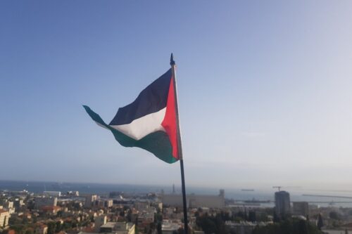 דגל פלסטין בחיפה לציון יום האדמה ה-44 (באדיבות רשאד עומרי)