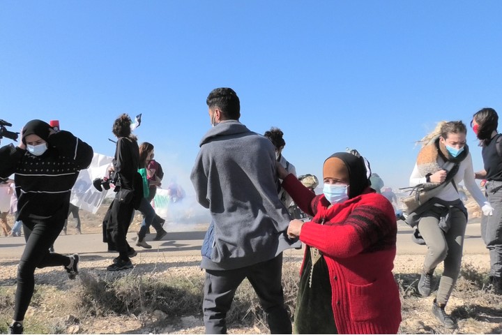 הפגנה בדרום הר חברון נגד הריסות הבתים (צילום: יובל אברהם)