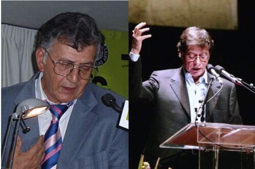 מימין: מחמוד דרוויש. משמאל: סמיח אלקאסם (צילומים: האתר הרשמי של מחמוד דרוויש; Anarbati)