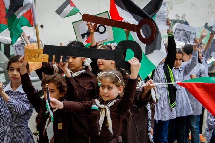 ילדים משתתפים בעצרת לציון יום הנכבה בשכם, ב-2018 (צילום: נאסר אישתיה / פלאש90)