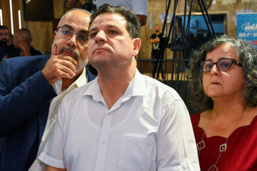 המפלגות הולכות ומתנוונות. עאידה תומא-סלימאן, איימן עודה ואוסמה סעדי עם פרסום מדגם הבחירות אתמול (צילום: מיכאל גלעדי / פלאש 90)