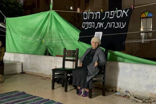 אסתר לויאן באסיפת החירום של "שוברות קירות", ב-7 בדצמבר 2022 (צילום: באדיבות "שוברות קירות")