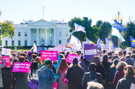 "לא ימחקו אותנו": הפגנה למען זכויות טרנסג'נדרים מול הבית הלבן בוושינגטון, ב-22 באוקטובר 2018 (צילום: Ted Eytan, CC BY-SA 2.0)