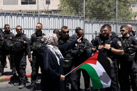 מחאה מול ביקור הנשיא ג'ו ביידן במזרח ירושלים, ביולי 2022 (צילום: אורן זיו)