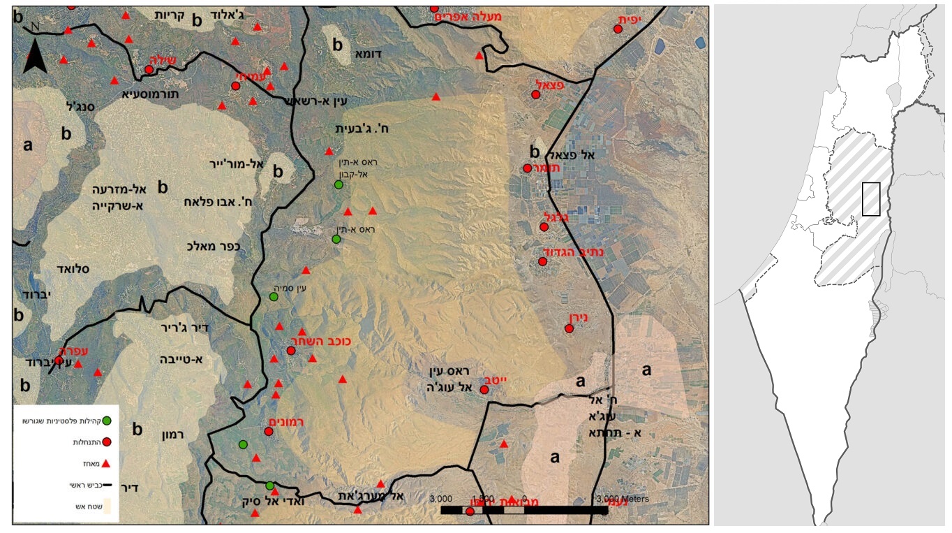 מפת האזור שממנו גורשו הקהילות. מקור: כרם נבות (מפה מימין:DMY + User:NordNordWest - Own work, CC BY-SA 4.0)