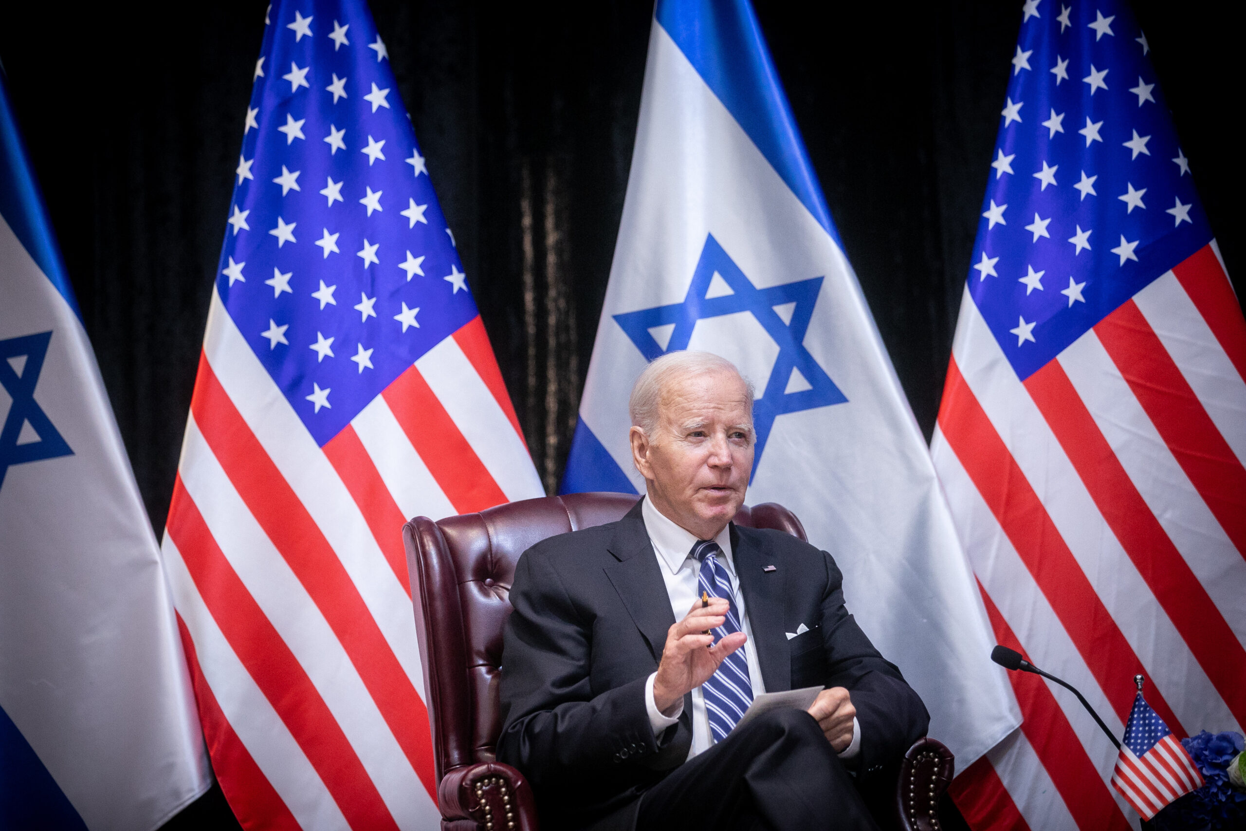 נשיא ארה"ב, ג'ו ביידן, בתל אביב, ב-18 באוקטובר 2023 (צילום: מרים אלסטר / פלאש90)