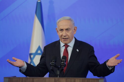 ראש הממשלה, בנימין נתניהו, במסיבת עיתונאים, ב-29 בפברואר 2024 (צילום: נמרוד גליקמן / פול)