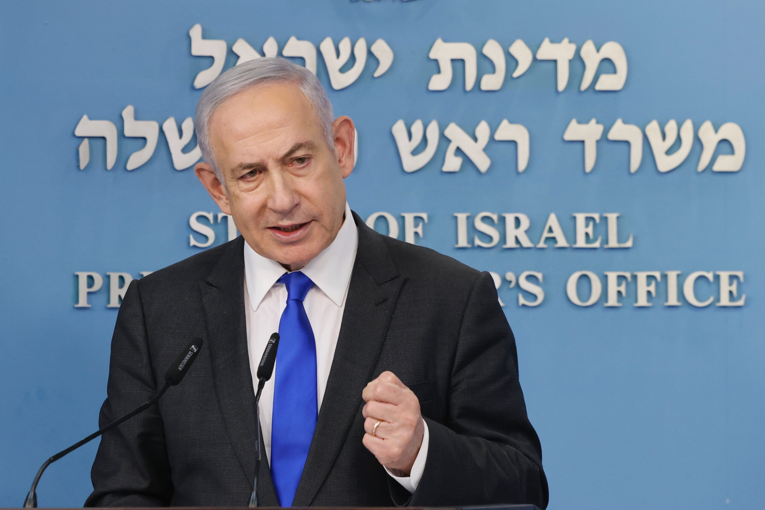 ראש הממשלה, בנימין נתניהו, במסיבת עיתונאים בירושלים, ב-31 במרץ 2024 (צילום: מרק ישראל סלם / פול)