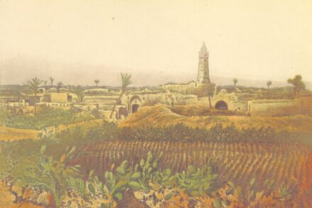 העיר העתיקה של עזה, סביב 1870 (ציור: הנרי בייקר טריסטראם / המוזיאון הבריטי)