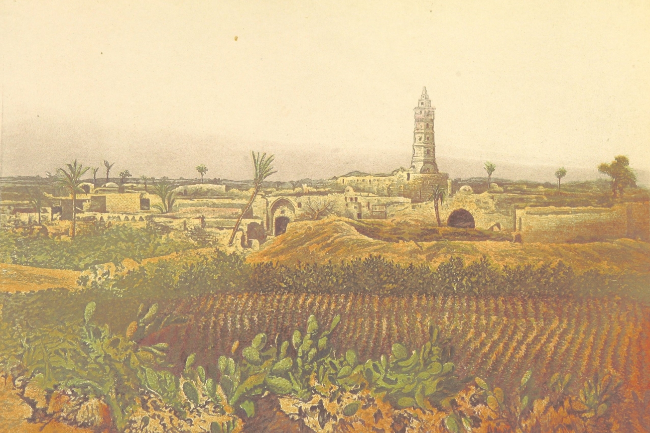 העיר העתיקה של עזה, סביב 1870 (ציור: הנרי בייקר טריסטראם / המוזיאון הבריטי)