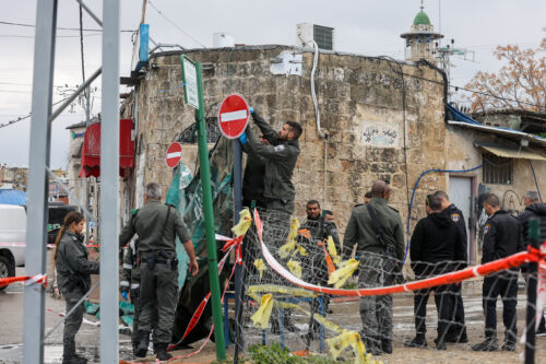 Police officers at the scene where a Palestinian man was killed in a car bomb in Lod, central Israel, February 15, 2023 Police officers at the scene where a man killed in a car explosion in Lod, central Israel, on February 15, 2023. Photo by Jonathan Shaul/Flash90